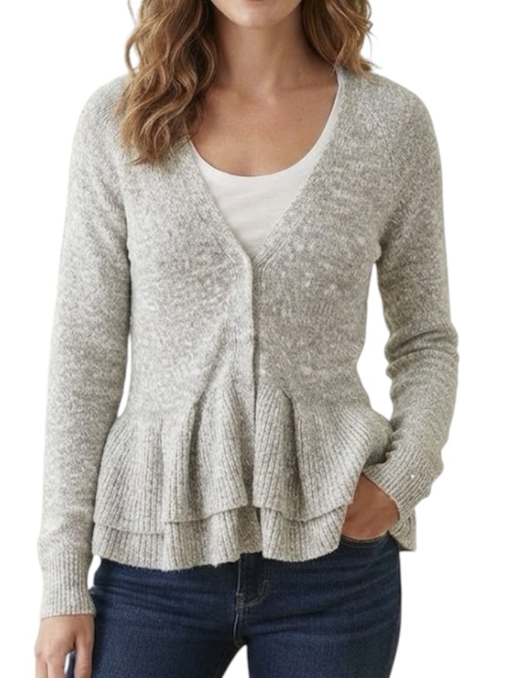 Retro Glam Glitter Peplum Cardigan Sparkle Hook Eye Sweater S Small Apt. 9